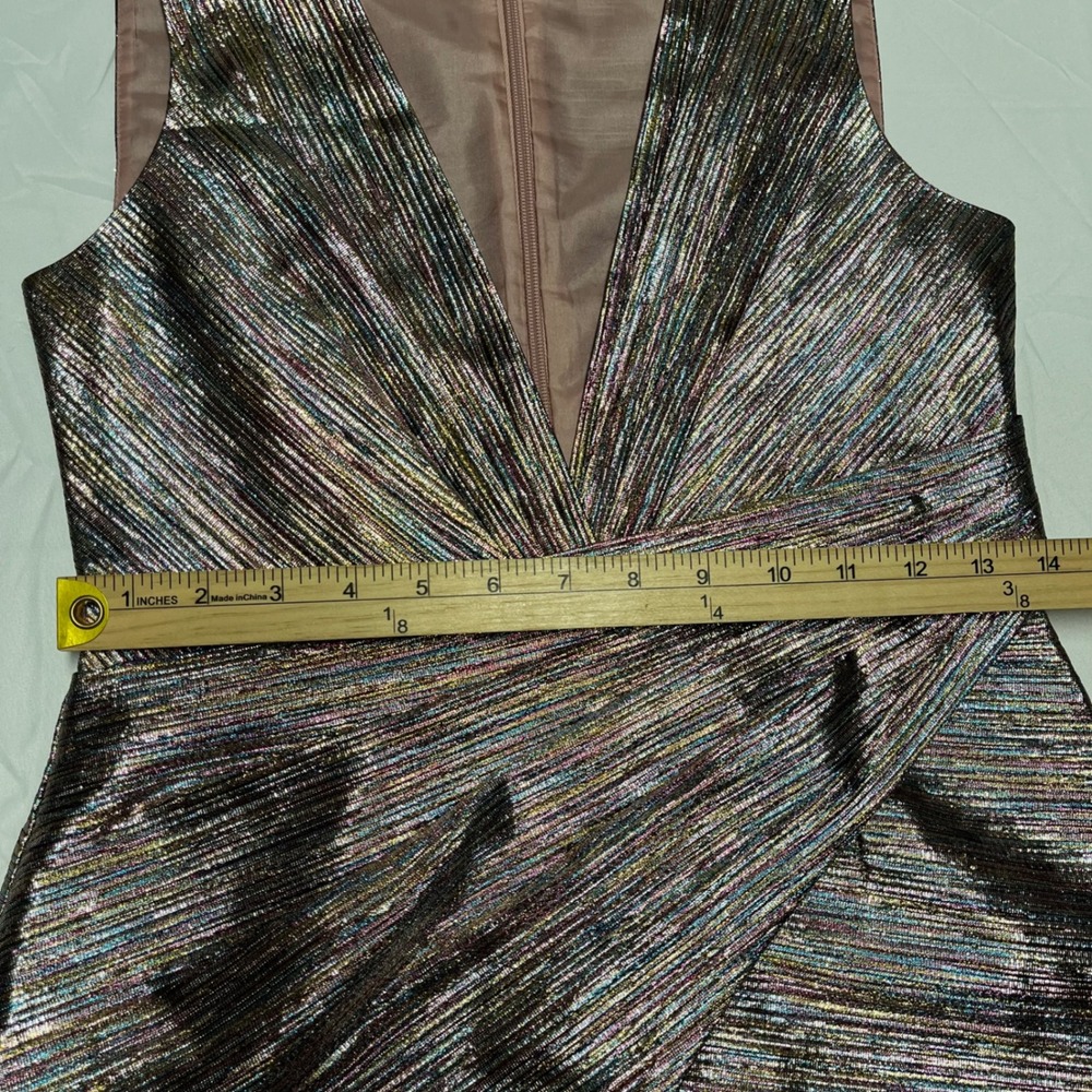 Topshop Metallic Rainbow V-Neck Mini Dress Size 4 - Picture 5 of 7